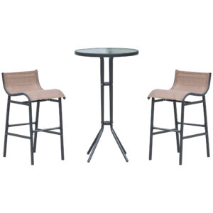 Set de Bar 2 Scaune cu Masa Inalt Negru si Maro