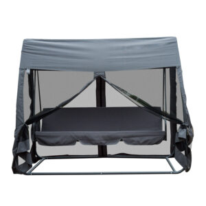 Leagan de Gradina cu Plasa de Tantari si Perna, Gri, Fier, 240x140x197cm