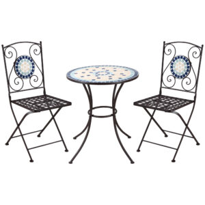 Mobilier de Gradina Set 3 Piese cu 2 Scaune Pliante si 1 Masuta, din Metal si Ceramica, Multicolor