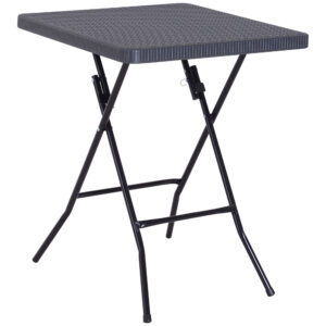 Masa Pliabila de Exterior sau Camping din Metal si HDPE Impermeabila, Neagra si Maro 60 x 60 x 74 cm