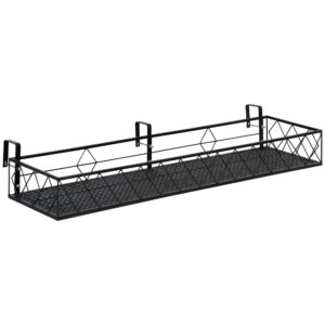 Jardiniera de Exterior cu Carlige pentru Balustrada, Suport Ghivece pentru Balcon si Terasa din Metal, 100x31x12cm, Negru
