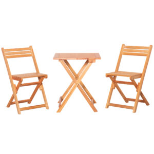 Set 3 Piese Masa si Scaune de Gradina Pliabile din Lemn pentru Exterior