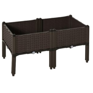 Ghiveci pentru Exterior Rialzat 2 Bucati cu Autoirigare din PP Maro