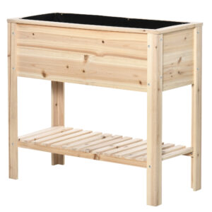 Jardiniera Inaltata din Lemn cu Raft Inferior, Pat de Flori Inaltat pentru Exterior cu Orificii de Drenaj pentru Flori si Legume, 90x40x81cm