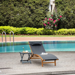 Sezlong de Gradina cu Spatar Reglabil in 3 Pozitii, din Lemn si Textilen, 180x56x72cm