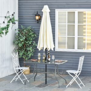 Masa de gradina cu Orificiu pentru Umbrela, Mobilier de Exterior din Metal si Sticla 120x80x70cm