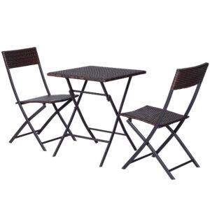 Set Mobilier Gradina din Ratan PE Masa de Cafea cu 2 Scaune Terasa Pliante, 60x60x72cm Maro | Aosom.ro