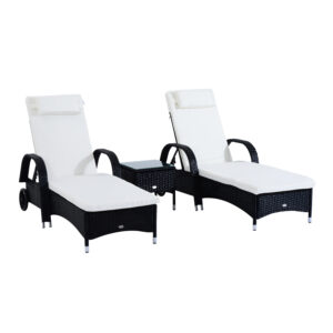 Set Mobilier Gradina din Ratan cu Musuta, 2 Sezlon pentru Exterior si Saltele Captusita, 200??73??103cm Culoare Negru | Aosom.ro