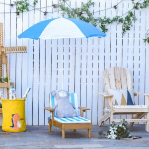 Set Sezlong de Plaja pentru Copii cu Umbrela, Sezlong Mare pentru Copii 3-7 ani Alba si Albastra