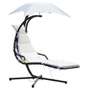 Sezlong Leagan Suspendat Relax Chaise Longue de Lux cu Acoperis, Crem