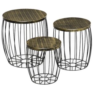 Set di 3 Masute de Gradina care se Stivuiesc, Mobilier de Exterior Stil Industrial din Metal Negru