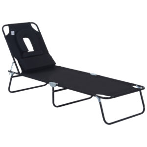 Outsunny?ÿ Sezlong Pliabil cu Orificiu pentru Fata si Perne, Sezlong Soare pentru Gradina, Plaja si Camping, Negru