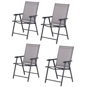 Set de 4 Scaune Pliabile pentru Exterior din Otel si Textilen Gri si Negru