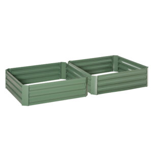Set 2 Paturi de Gradina Inaltate din Otel Galvanizat Colorat, Jardiniera de Gradina pentru Plante, Legume si Arbusti, 100x100cm, Verde