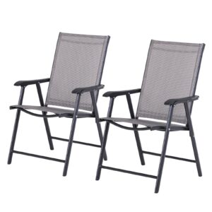 Set de 2 Scaune Pliabile pentru Exterior din Otel si Textilen Gri si Negru